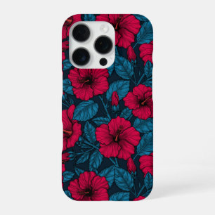 Red hibiscus flowers iPhone 16 pro case