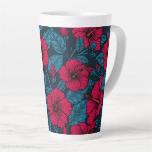 Red hibiscus flowers latte mug
