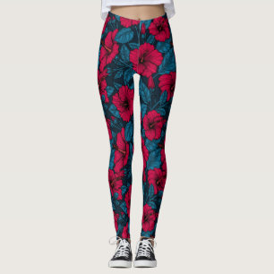 Red hibiscus flowers leggings