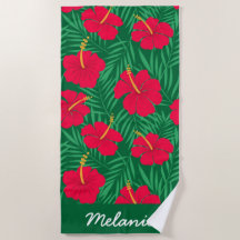 Red Hibiscus Flowers on Tropical Leaves Custom