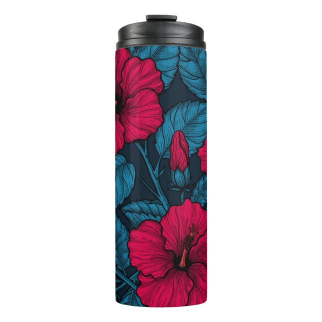 Red hibiscus flowers thermal tumbler (Front)