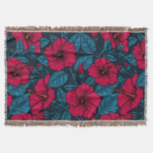Red hibiscus flowers throw blanket