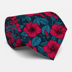 Red hibiscus flowers tie