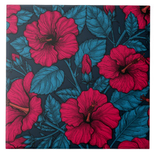 Red hibiscus flowers tile
