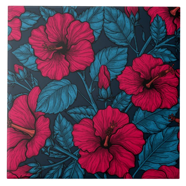 Red hibiscus flowers tile (Front)