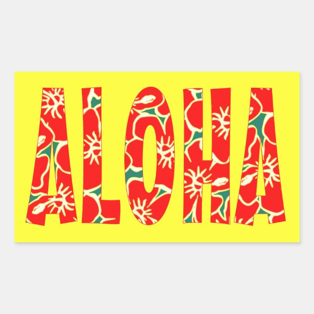 Red Hibiscus Flowers Tropical Hawaiian Luau Aloha Rectangular Sticker (Front)