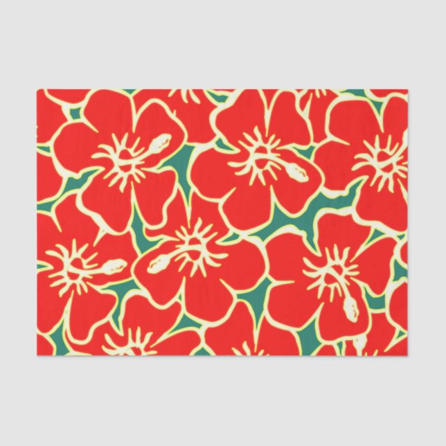 Red Hibiscus Flowers Tropical Hawaiian Luau Tissue Paper (Front)