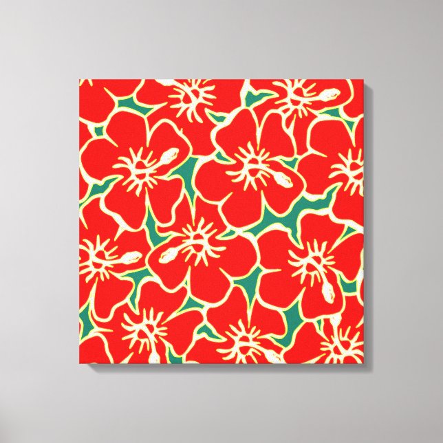 Red Hibiscus Flowers Tropical Hawaiian Wall Art (Front)