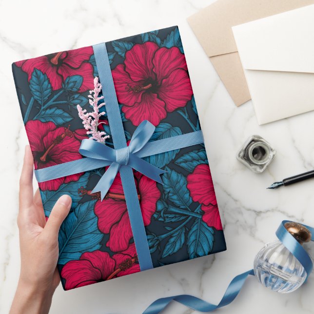 Red hibiscus flowers wrapping paper (Gifting)