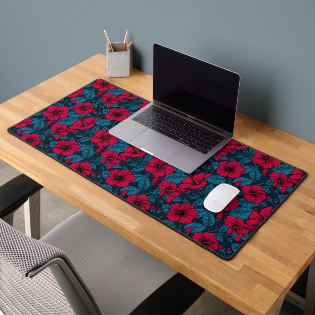 Red hibiscus flowers wrapping paper desk mat (Office 2)