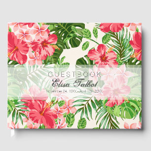 Red Hibiscus Funeral Memorial Guest Book