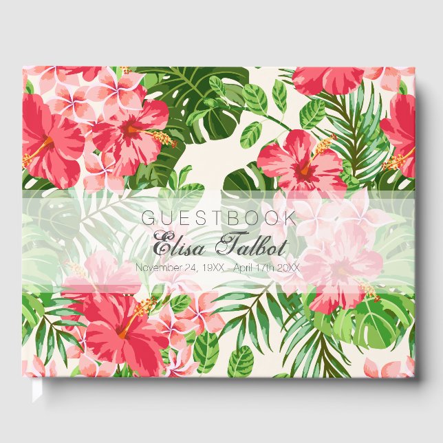 Red Hibiscus Funeral Memorial Guest Book (Front)