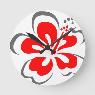 Red hibiscus Hawaii theme gifts Round Clock