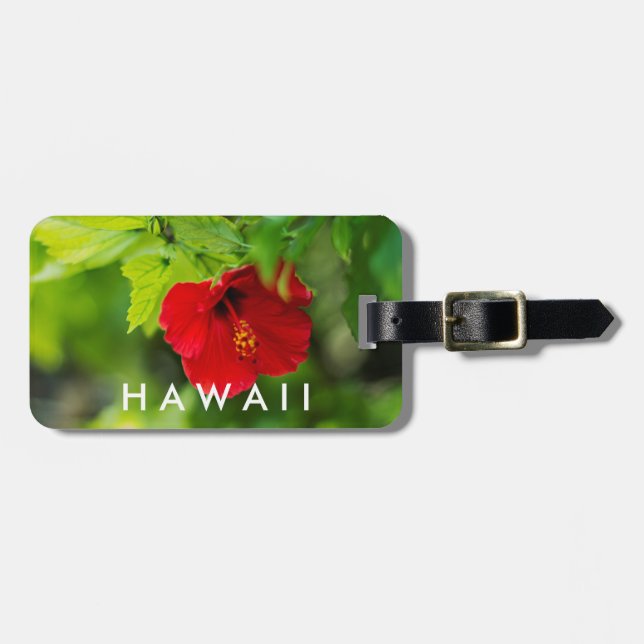 Red Hibiscus Hawaii Tropical Flower Luggage Tag (Front Horizontal)
