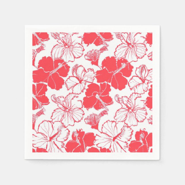 Red Hibiscus Hawaiian flower Pattern Napkins (Front)