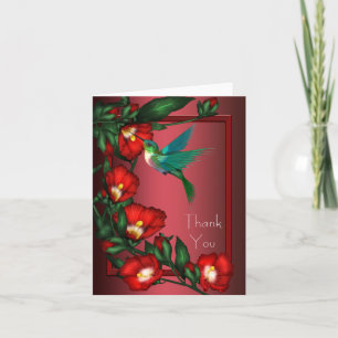 Red Hibiscus Hummingbird Thank You Cards