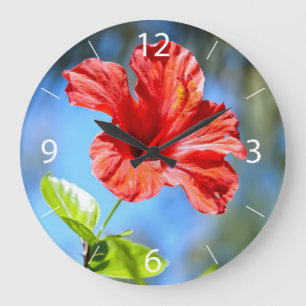 Red Hibiscus Large Clock