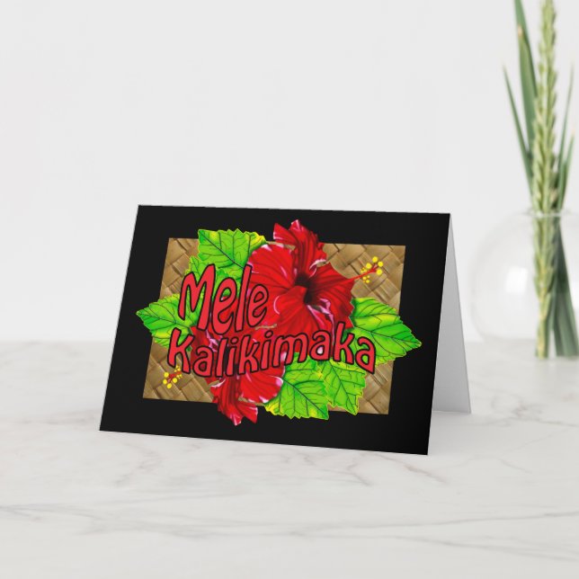 Red Hibiscus Mele Kalikimaka Card (Front)