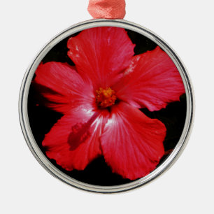Red Hibiscus Metal Tree Decoration
