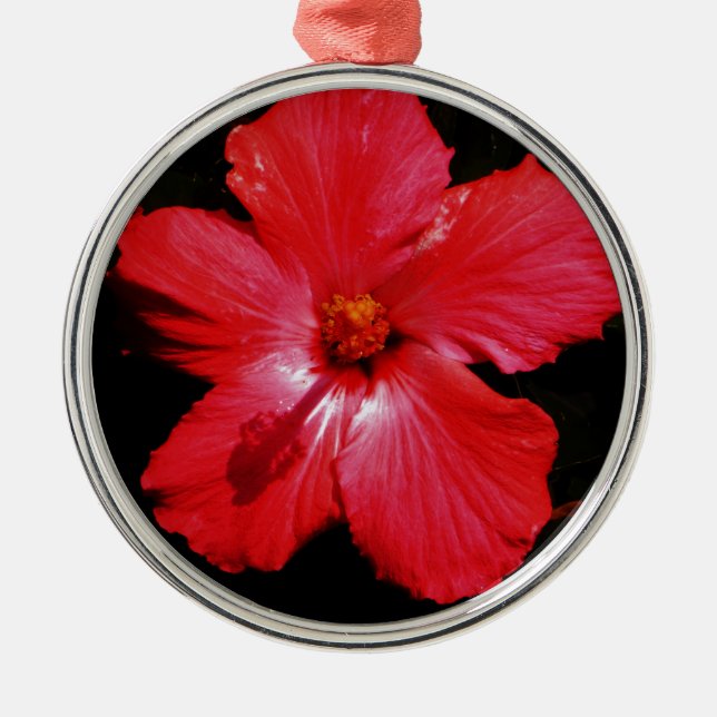 Red Hibiscus Metal Tree Decoration (Front)
