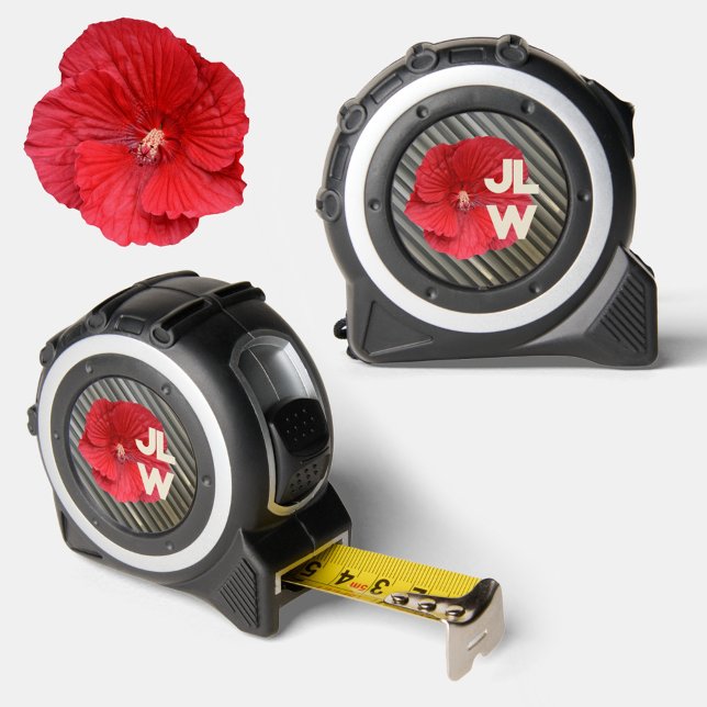 Red Hibiscus Modern Smokey Grey Stripe Initials 1 (Creator Uploaded)