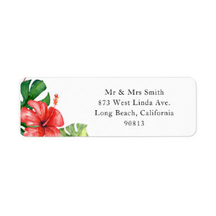 Red Hibiscus Monstera Tropical Return Address