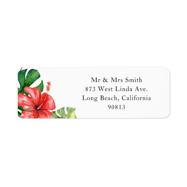 Red Hibiscus Monstera Tropical Return Address (Front)