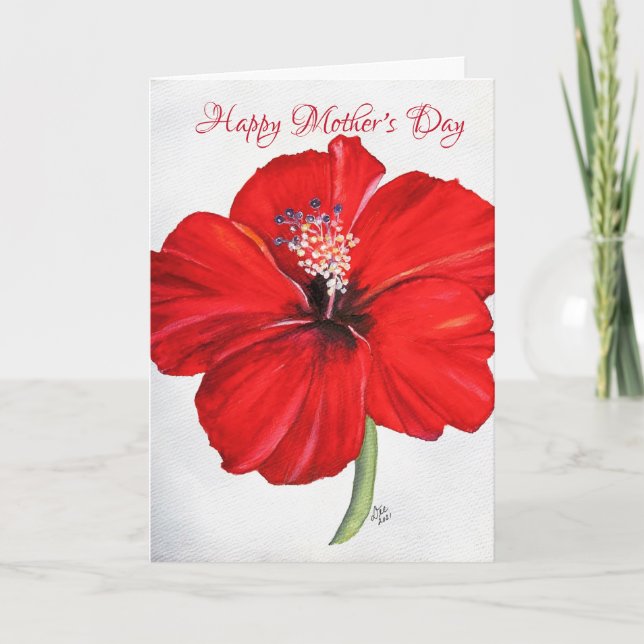 Red Hibiscus Mother's Day Card (Front)