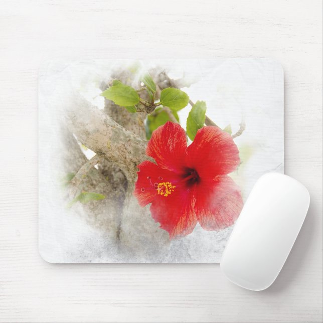 Red Hibiscus Mouse Mat (With Mouse)