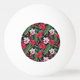 Red hibiscus, orchids, tropical watercolor. ping pong ball