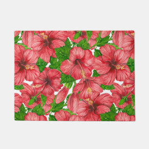 Red hibiscus pattern II Doormat