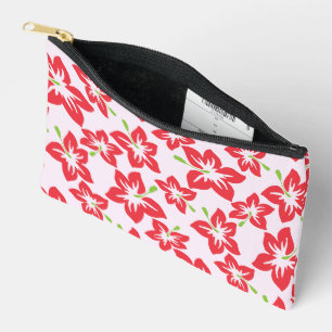 Red Hibiscus, Red Flowers, Pattern Of Flowers Accessory Pouch