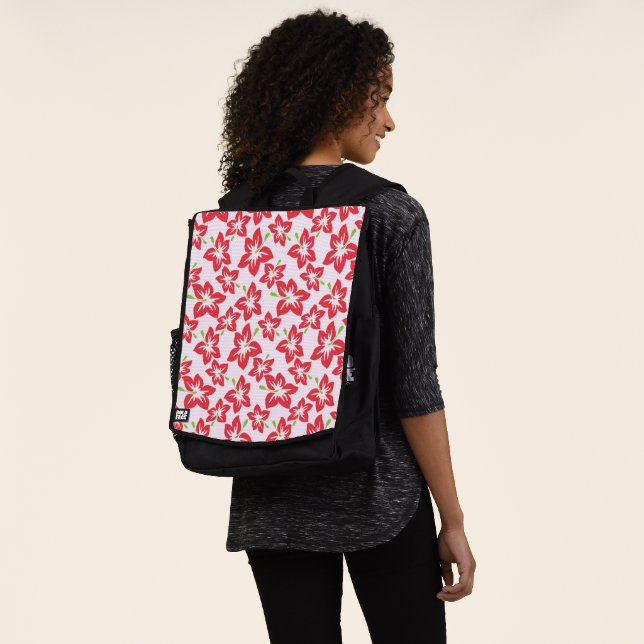 Red Hibiscus, Red Flowers, Pattern Of Flowers Backpack (Worn)