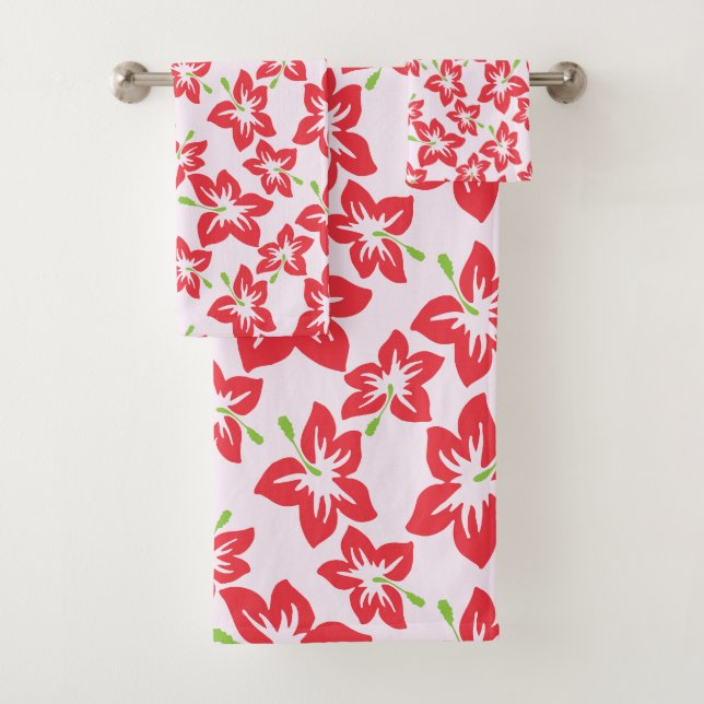 Red Hibiscus, Red Flowers, Pattern Of Flowers Bath Towel Set (Insitu)