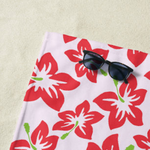 Red Hibiscus, Red Flowers, Pattern Of Flowers Beach Towel