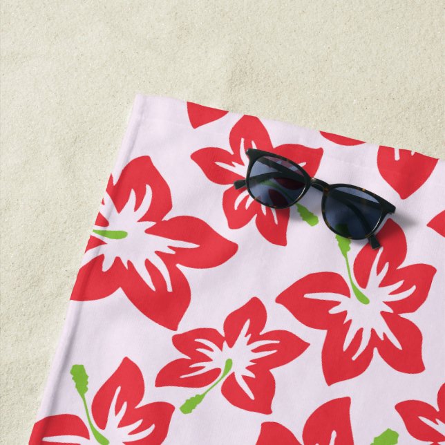 Red Hibiscus, Red Flowers, Pattern Of Flowers Beach Towel (In Situ)