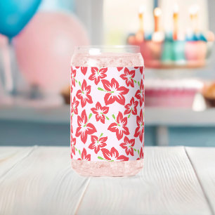 Red Hibiscus, Red Flowers, Pattern Of Flowers Can Glass