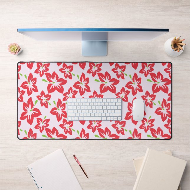 Red Hibiscus, Red Flowers, Pattern Of Flowers Desk Mat (Office 1)