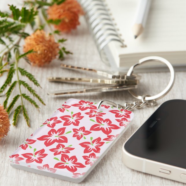 Red Hibiscus, Red Flowers, Pattern Of Flowers Key Ring (Front Right)