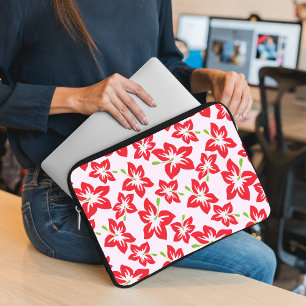 Red Hibiscus, Red Flowers, Pattern Of Flowers Laptop Sleeve
