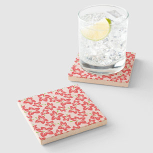 Red Hibiscus, Red Flowers, Pattern Of Flowers Stone Coaster