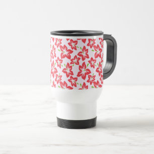 Red Hibiscus, Red Flowers, Pattern Of Flowers Travel Mug
