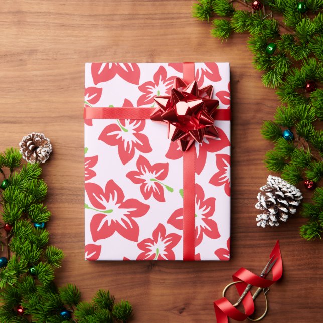 Red Hibiscus, Red Flowers, Pattern Of Flowers Wrapping Paper (Holiday Gift)