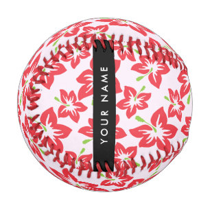 Red Hibiscus, Red Flowers, Your Name Baseball