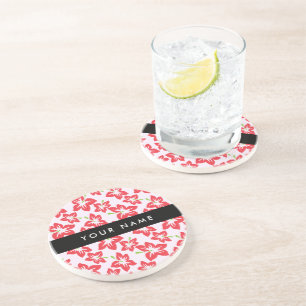 Red Hibiscus, Red Flowers, Your Name Coaster