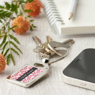 Red Hibiscus, Red Flowers, Your Name Key Ring