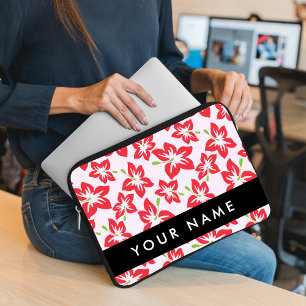 Red Hibiscus, Red Flowers, Your Name Laptop Sleeve