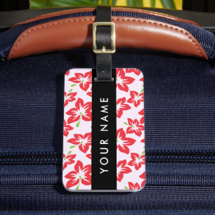 Red Hibiscus, Red Flowers, Your Name Luggage Tag