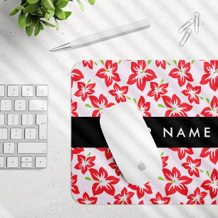 Red Hibiscus, Red Flowers, Your Name Mouse Mat