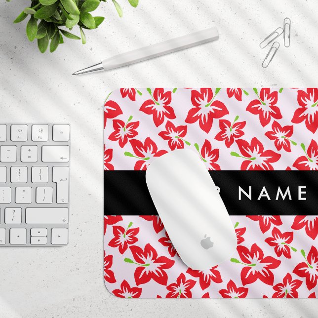 Red Hibiscus, Red Flowers, Your Name Mouse Mat (Creator Uploaded)